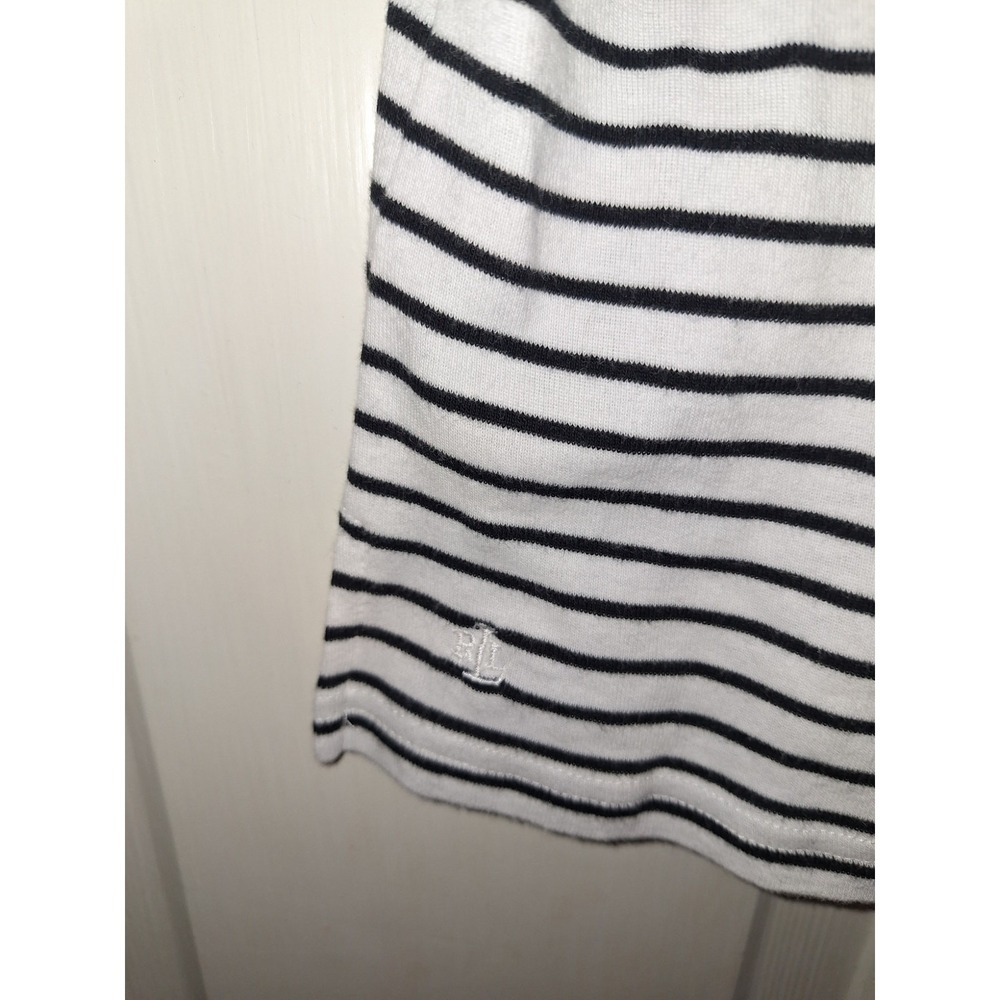 Lauren Ralph Lauren Striped Boat Neck‎ Top Black White Cotton XL Short Sleeve - Picture 3 of 4